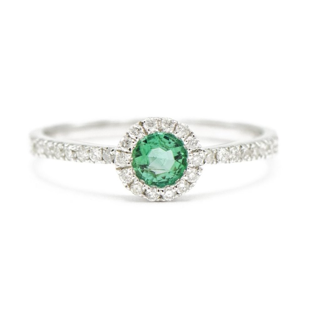 14k White Gold Emerald Halo Ring